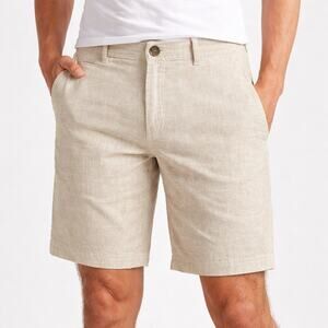 14th & Union Linen Cotton Shorts Mens 33 Slim Fit Oatmeal Beige Summer Preppy